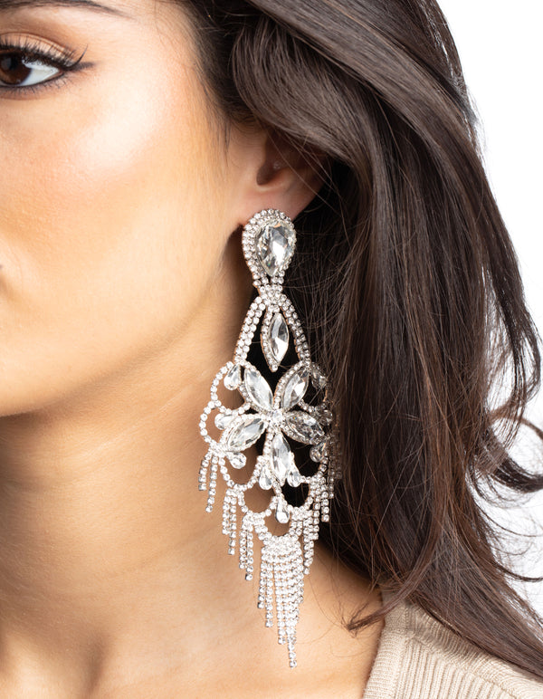 Rhodium Diamante Statement Earrings