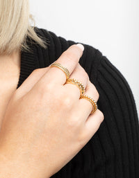 Gold Plated Diamante & Pearl Mixed Band Ring Stack 5-Pack - link has visual effect only