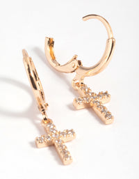 Gold Cubic Zirconia Cross Huggie Hoop Earrings - link has visual effect only