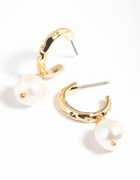 Gold Plated Freshwater Pearl Molten Hoop Earrings - link has visual effect only