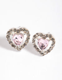 Pink Diamante Heart Stud Earrings - link has visual effect only