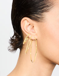 Waterproof Gold Plated Stainless Steel Thin Hoop Earring Pack - link has visual effect only