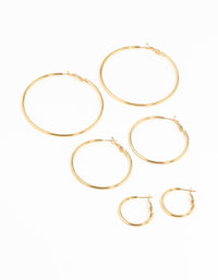 Waterproof Gold Plated Stainless Steel Thin Hoop Earring Pack - link has visual effect only