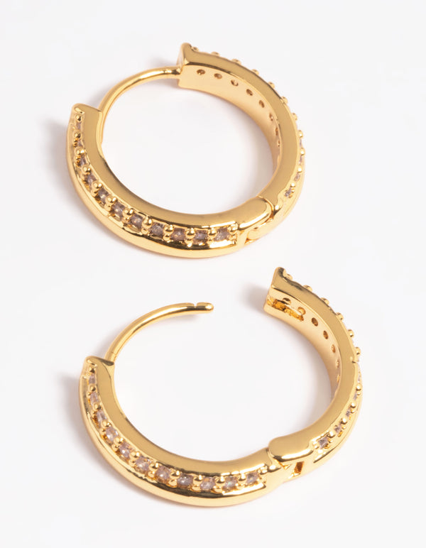 Gold Plated Cubic Zirconia Huggie Hoop Earrings