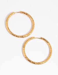 Gold Plated Stainless Steel Textured Large Huggie Hoop Earrings - link has visual effect only