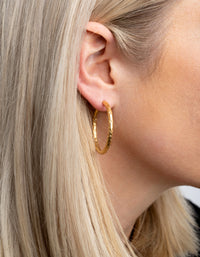Gold Plated Stainless Steel Textured Large Huggie Hoop Earrings - link has visual effect only