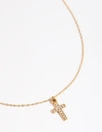 Waterproof Gold Plated Stainless Steel Cubic Zirconia Cross Necklace - link has visual effect only