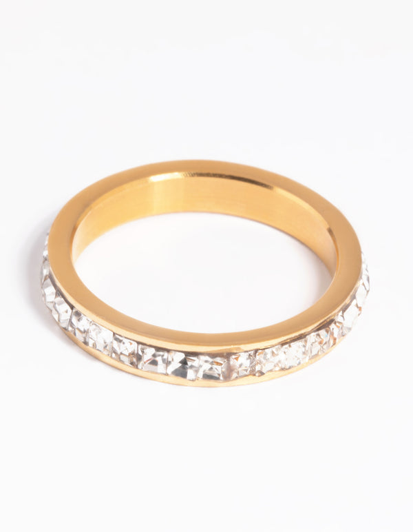 Waterproof Gold Plated Stainless Steel Cubic Zirconia Ring