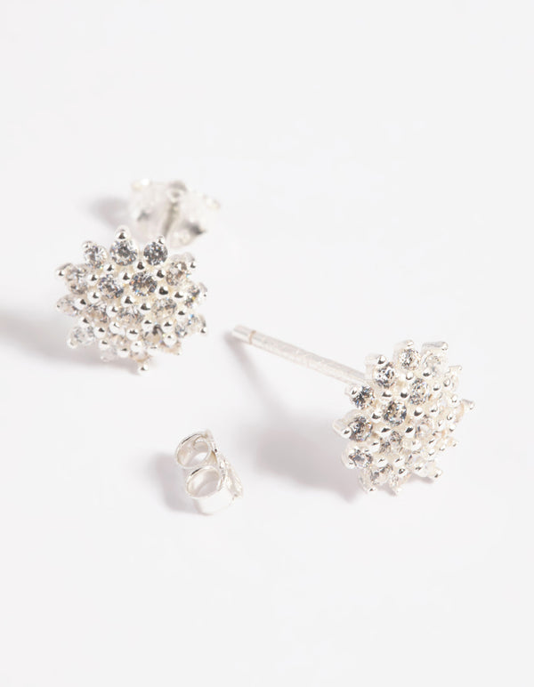 Sterling Silver Cubic Zirconia Sun Stud Earrings