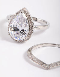 Silver Cubic Zirconia Pear Halo Ring Stack Pack - link has visual effect only