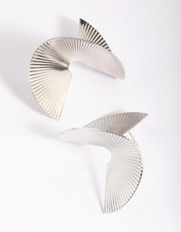 Rhodium Twisted Fan Stud Earrings - link has visual effect only
