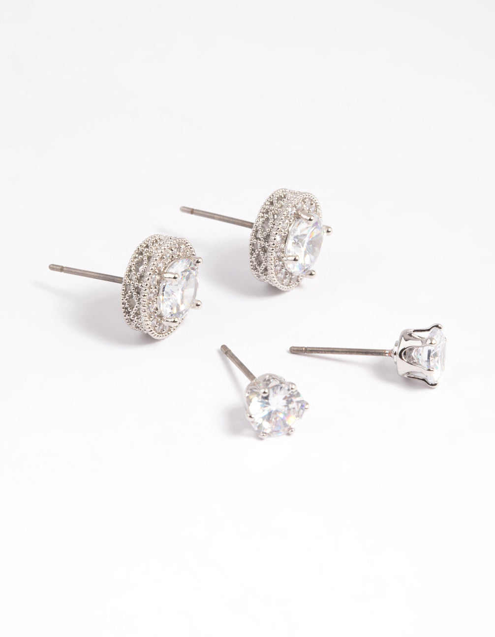 Silver Diamond Simulant Stud Earring Set