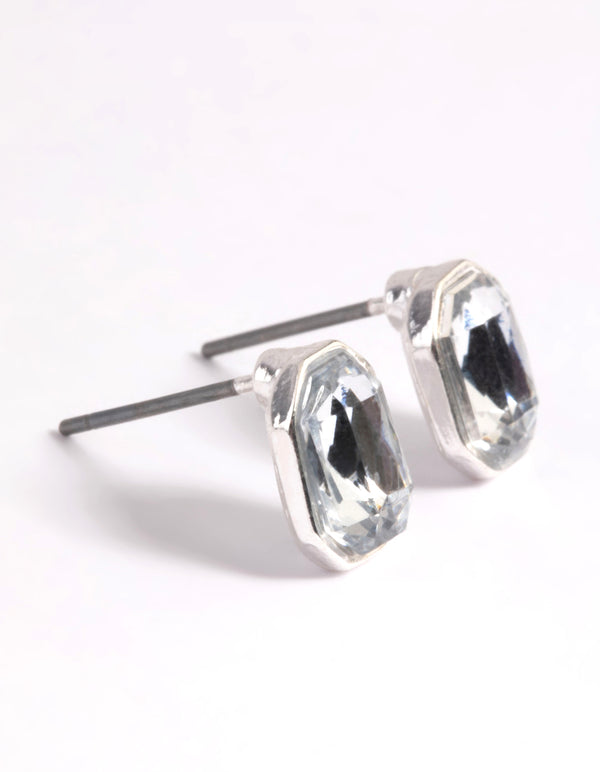 Silver Diamante Radiant Stud Earrings