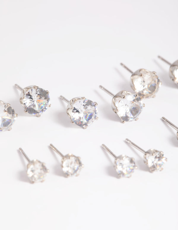 Rhodium Diamante Classic Stud Earring 8-Pack