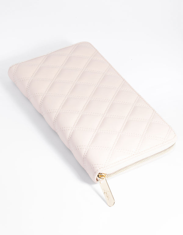 Blush Quilted Faux Leather Jewellery Travel Case
