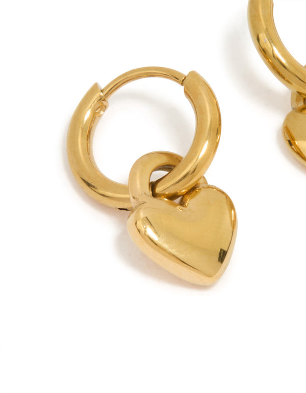 Gold Plated Surgical Steel Chunky Heart Huggie Hoop Earrings