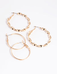 Gold Wide Ribbon Hoop Earring Set - link has visual effect only