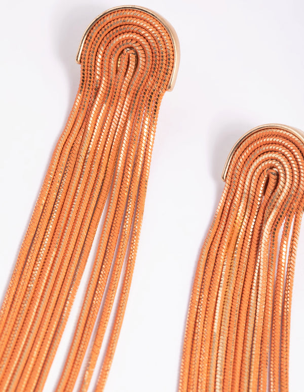 Orange Waterfall Chain Drop Earrings