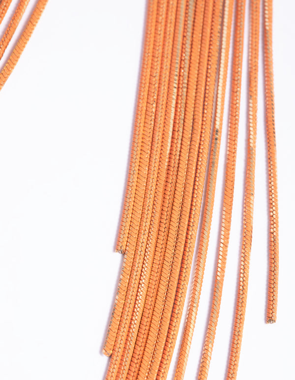 Orange Waterfall Chain Drop Earrings