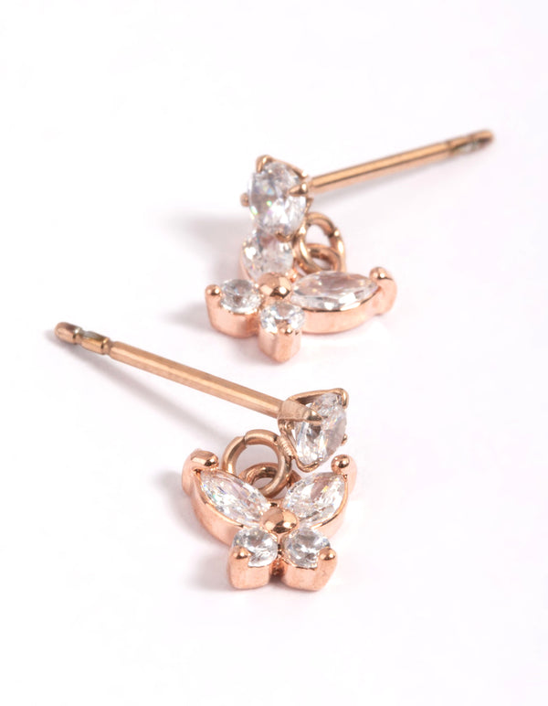 Rose Gold Plated Cubic Zirconia Butterfly Stud Earrings