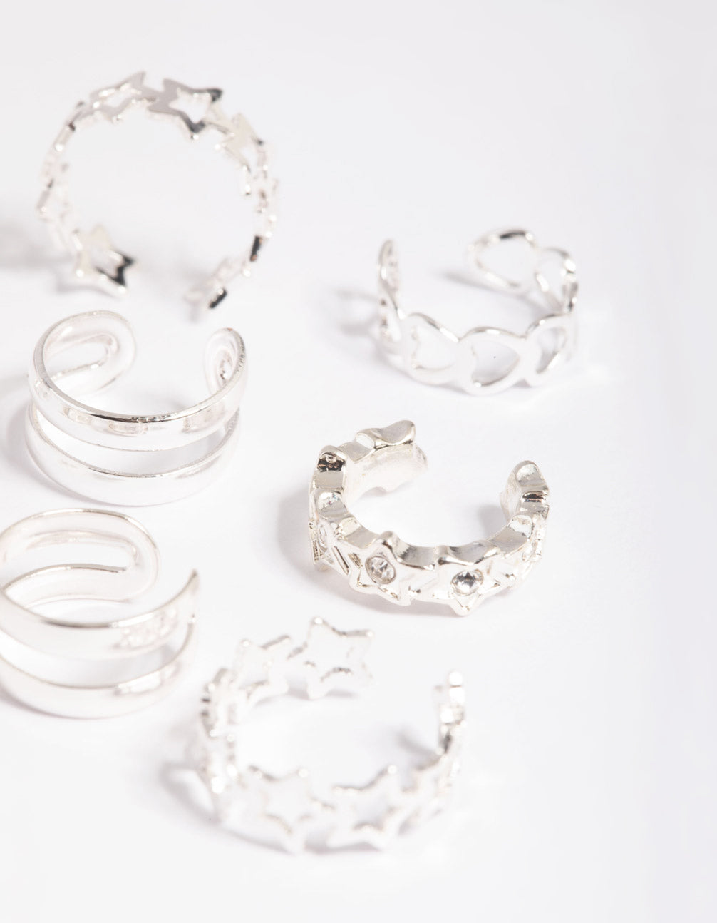 Silver Starry Heart Cuff Earring 8-Pack