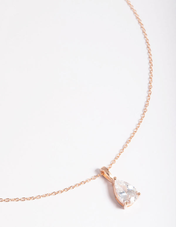 Rose Gold Plated Sterling SIlver Cubic Zirconia Pear Necklace