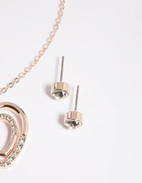 Rose Gold Heart Necklace & Earrings Set - link has visual effect only