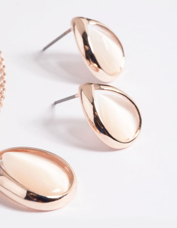 Blush Cats Eye Necklace & Earrings Set