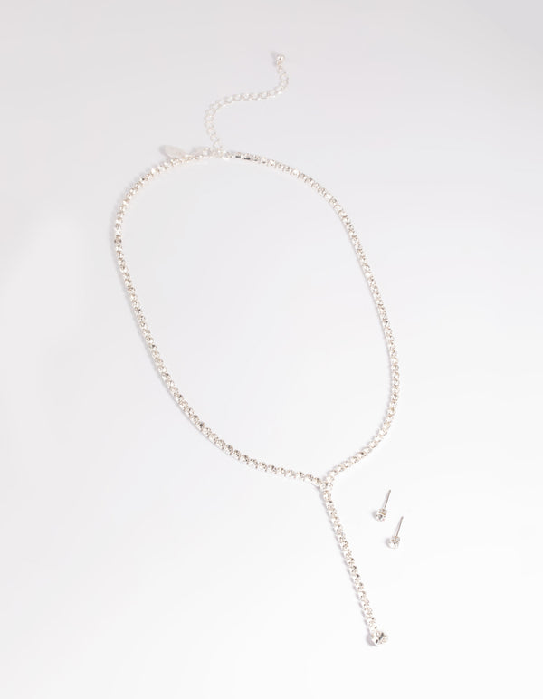 Diamante Lariat Necklace & Earrings Set