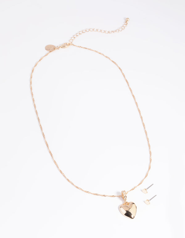 Gold Diamante Heart Necklace & Earrings Set