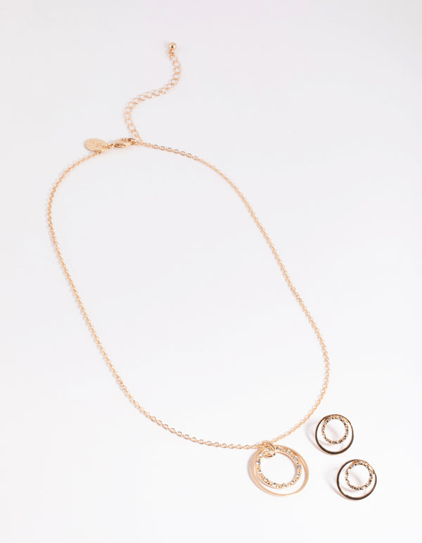 Gold Diamante Circle Necklace & Earrings Set