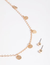 Gold Disc Droplet Necklace & Earrings Set - link has visual effect only