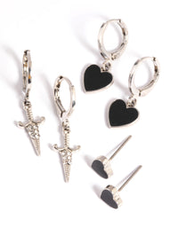Rhodium Heart Flame Earring Stack Pack - link has visual effect only