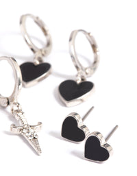 Rhodium Heart Flame Earring Stack Pack - link has visual effect only