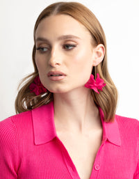 Fuchsia Frosted Flower Drop Earrings - link has visual effect only