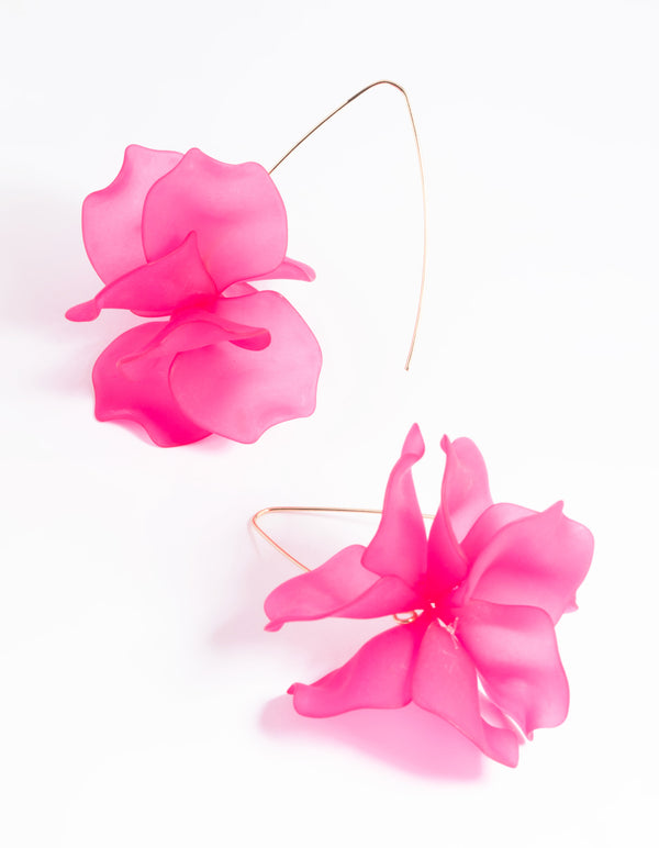 Fuchsia Frosted Flower Drop Earrings