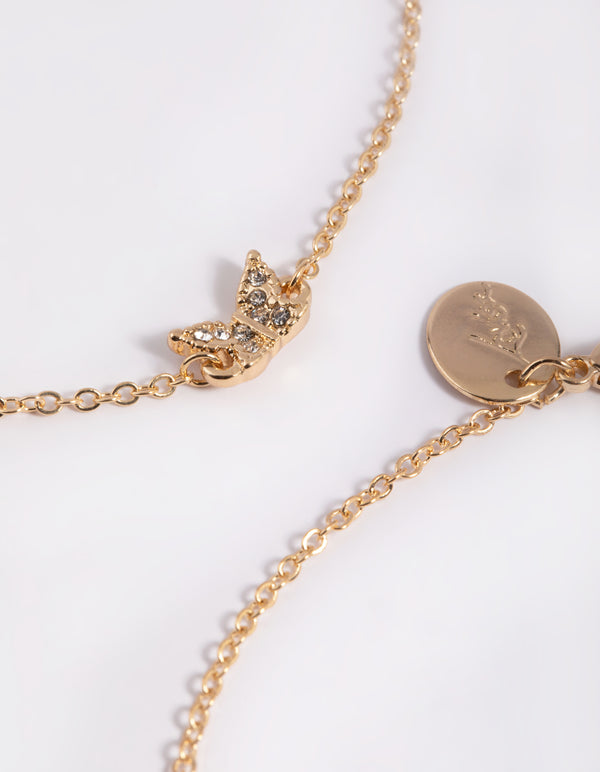 Gold Butterfly & Leaf Anklet Pack