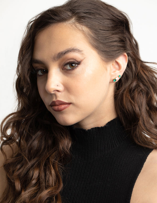 Gold Circle Square Stud Earrings 6-Pack