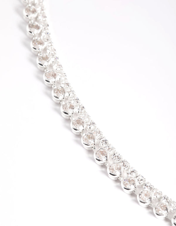 Silver Double Row Tennis Necklace