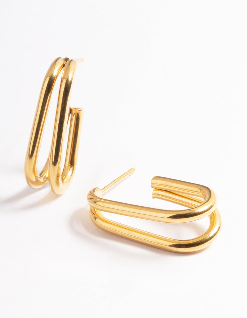 Gold Plated Stainless Steel Oval Double Hoop Earrings