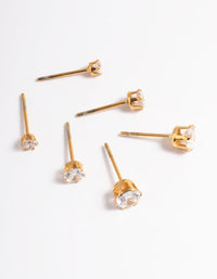 Gold Plated Stainless Steel Cubic Zircconia Stud Earring Pack - link has visual effect only