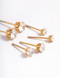 Gold Plated Stainless Steel Cubic Zircconia Stud Earring Pack - link has visual effect only