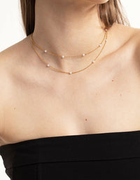 Gold Plated Stainless Steel Dainty Freshwater Pearl Double Layer Necklace - link has visual effect only