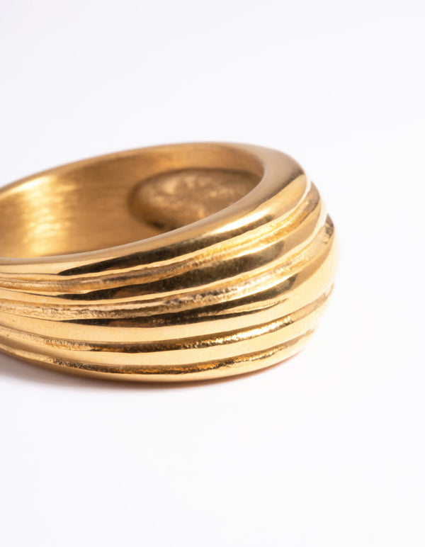 Waterproof Gold Plated Stainless Steel Line Detail Dome Ring
