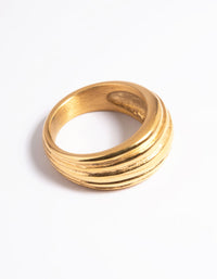 Waterproof Gold Plated Stainless Steel Line Detail Dome Ring - link has visual effect only