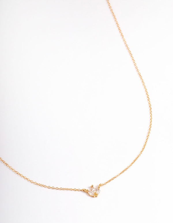 Gold Plated Sterling Silver Cubic Zirconia Marquise Trio Necklace