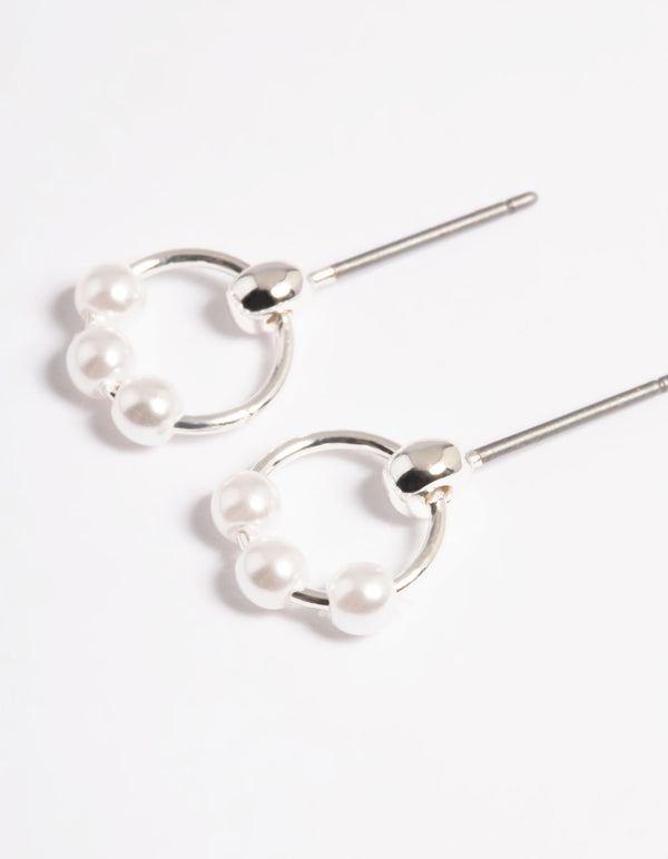 Silver Pearl Circle Stud Earrings
