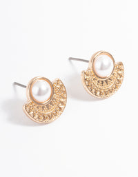 Gold Pearl Etched Stud Earrings - link has visual effect only