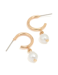 Gold Pearl Drop Huggie Earrings - link has visual effect only