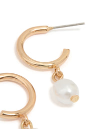 Gold Pearl Drop Huggie Earrings - link has visual effect only